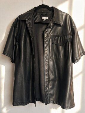 Topshop Black Faux Leather Shirt Jacket Women 6 Relaxed Button Up